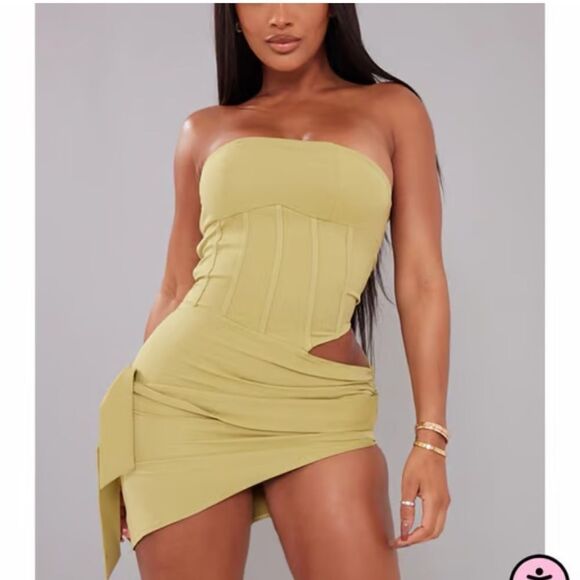 Prettylittlething Strapless Corset Side Cutout Mini Dress - Picture 1 of 4